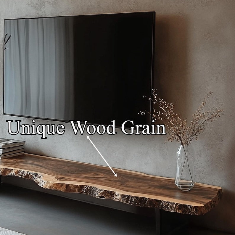 Rustic Live Edge TV Stand β Solid Sheesham Wood Floating Console Shelf β Handmade Natural Media Cabinet & Wooden TV Bench