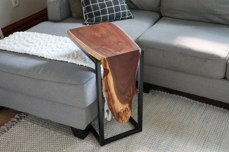 Live Edge Sheesham Waterfall C-Table – Handmade Modern Wood Furniture & Unique Home Décor Gift