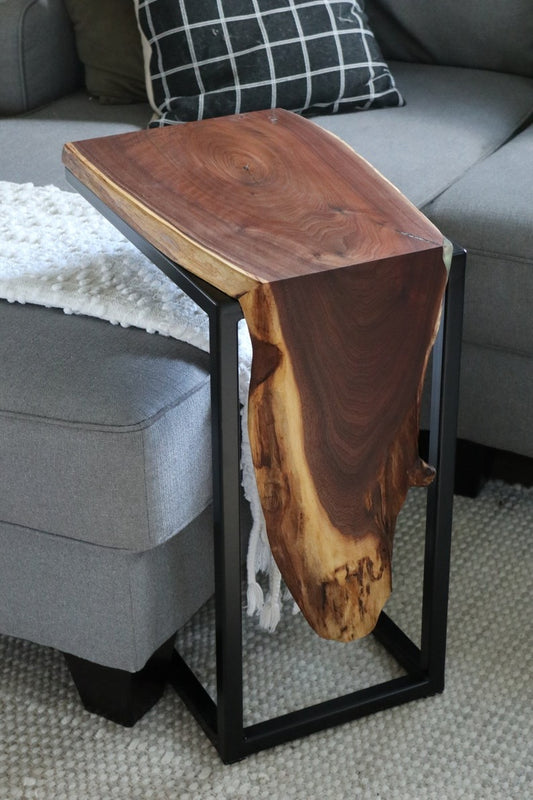Live Edge Sheesham Waterfall C-Table – Handmade Modern Wood Furniture & Unique Home Décor Gift