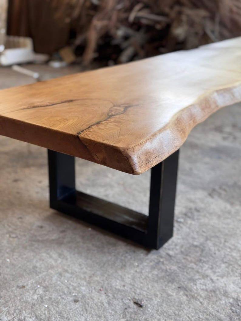 Live Edge Wood TV Stand, Handmade Rustic Media Console with Black Wooden Legs, Solid Wood TV Unit for Living Room