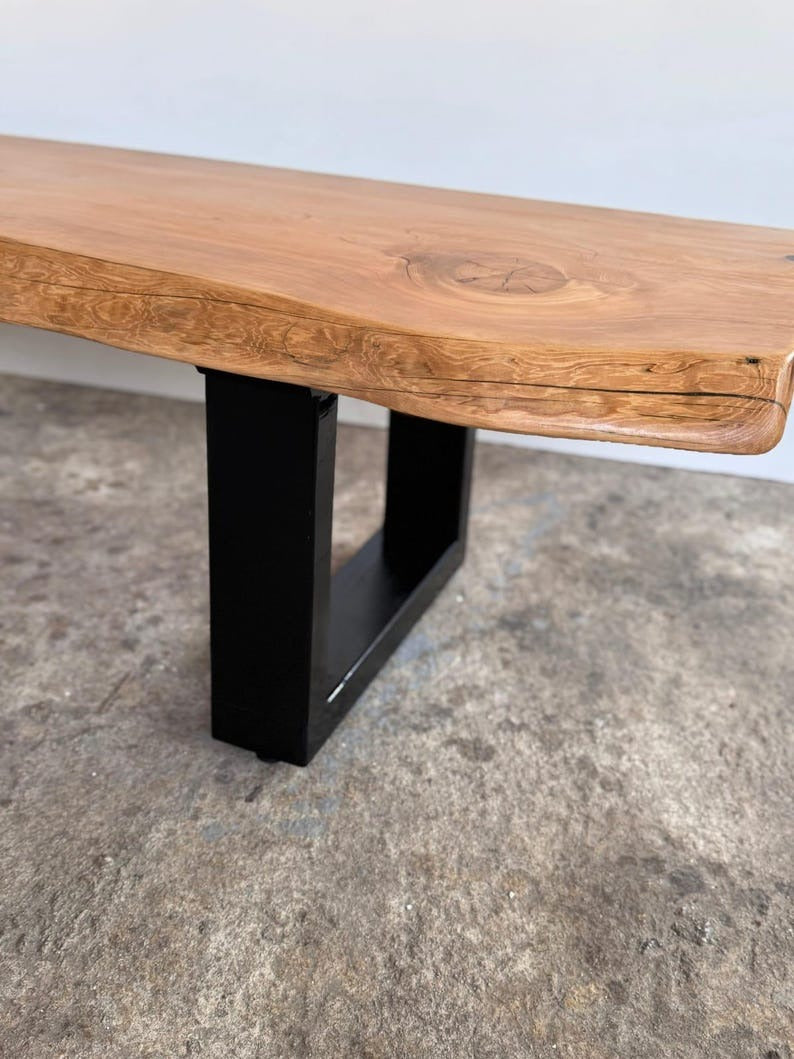Live Edge Wood TV Stand, Handmade Rustic Media Console with Black Wooden Legs, Solid Wood TV Unit for Living Room