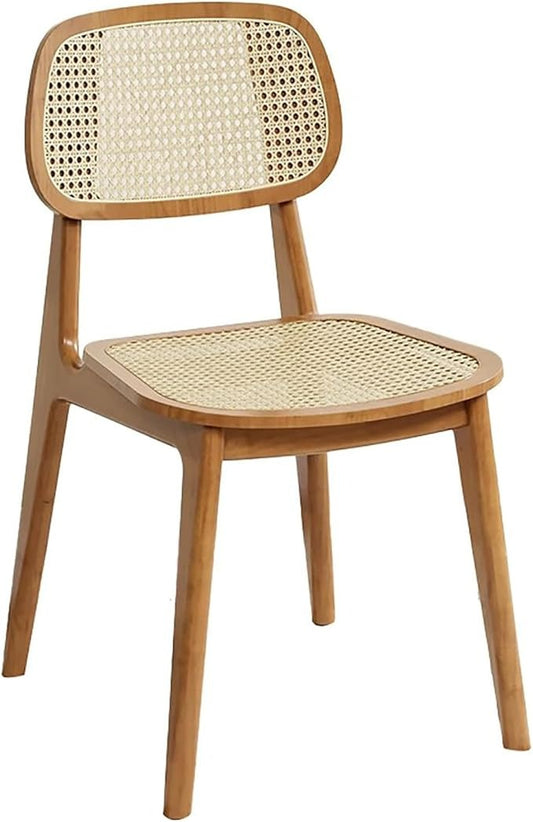 Rattan Dining Chair – Armless Modern Side Chair with Woven Cane Backrest & Wooden Legs for Kitchen, Dining Room & Living Room (1PC)
