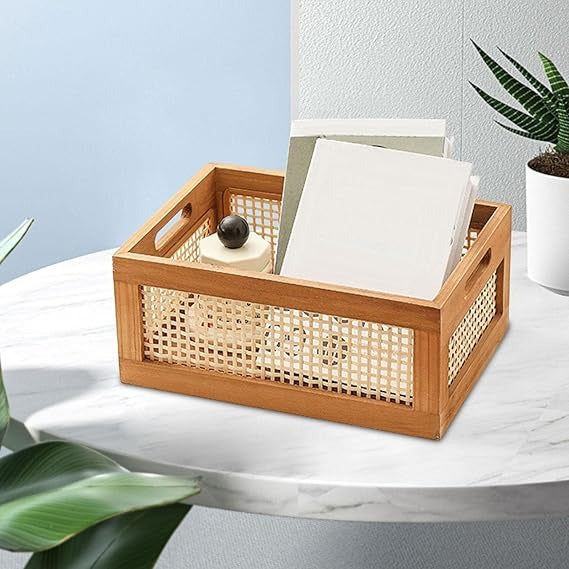 Wooden Storage Basket Drawer Box – Portable Organizer for Bedroom, Office, and Home Décor Accessories
