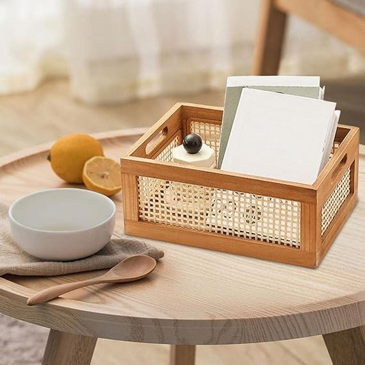 Wooden Storage Basket Drawer Box – Portable Organizer for Bedroom, Office, and Home Décor Accessories