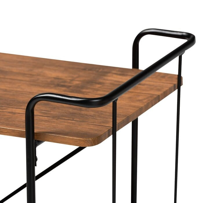 Neal Rustic Industrial Black Metal & Sheesham Wood Bar and Kitchen Serving Cart with Wheels