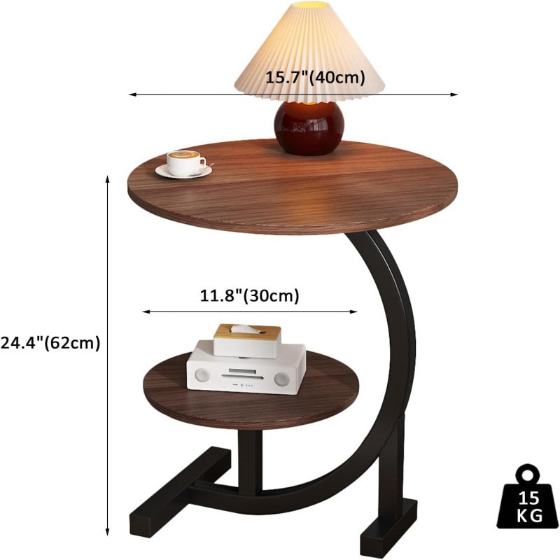Small Side Table, C Shaped End Table for Sofa and Bed, TV Tray Table with Metal Frame for Couch, Living Room, Bedroom