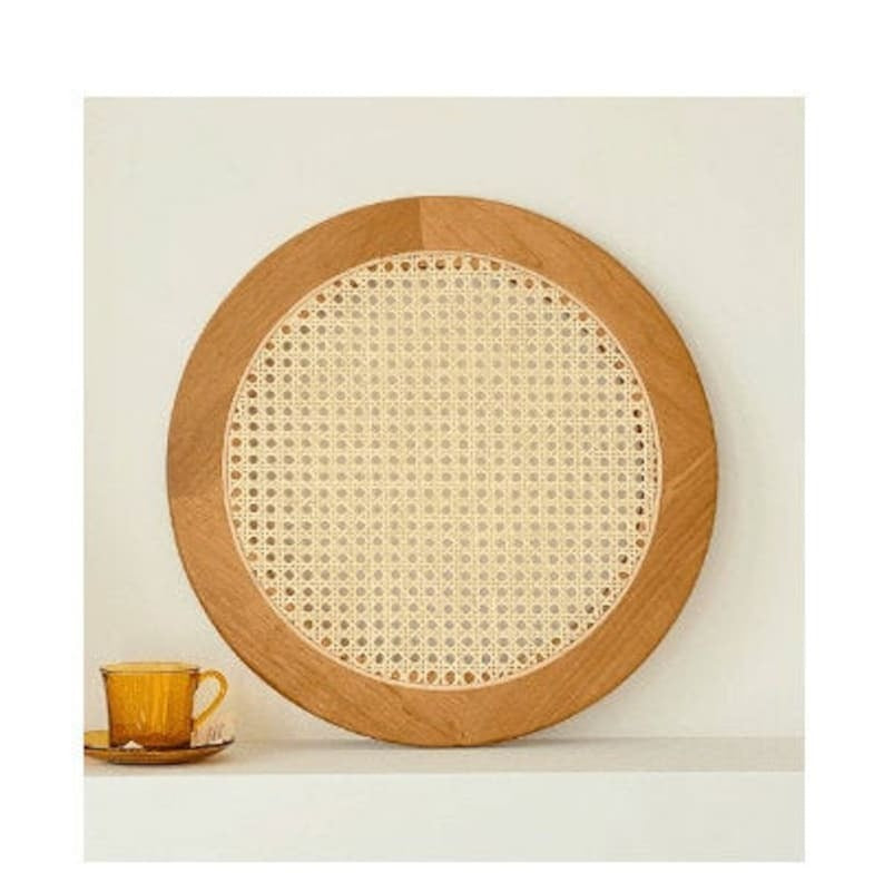 Handcrafted Rattan & Sheesham Wood Round Serving Tray | Rustic Coffee & Tea Tray