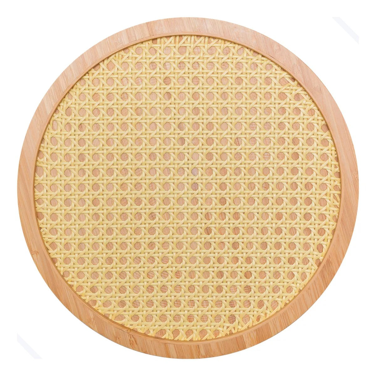 Round Bamboo & Rattan Serving Tray | Rustic Snack & Coffee Table Tray
