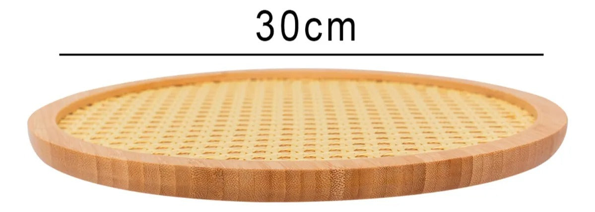 Round Bamboo & Rattan Serving Tray | Rustic Snack & Coffee Table Tray