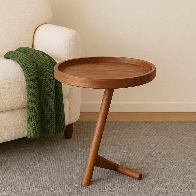 Narrow Wooden Side Table | Handmade Solid Wood End Table | Slim Mid-Century Modern Nightstand