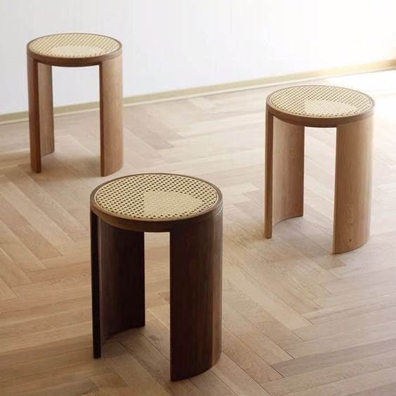 Round Rattan Stool Home Bar Decor Mid Century