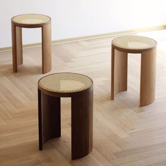 Round Rattan Stool Home Bar Decor Mid Century