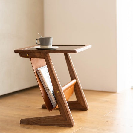Solid Wood & Faux Leather Side Table