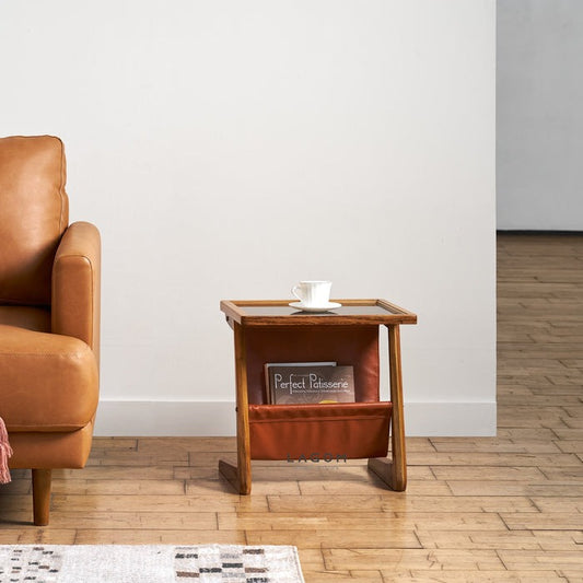 Solid Wood & Faux Leather Side Table