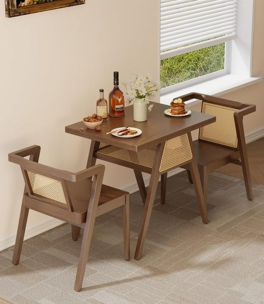 Compact Rattan 2-Seater Dining Set with Space-Saving Table & Chairs