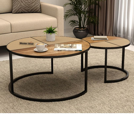 Modern Rattan Nesting Coffee Tables – Set of 2