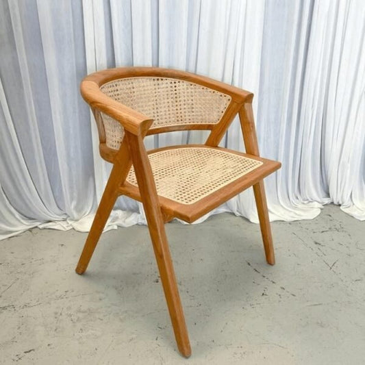 Handcrafted Wooden Cane Chair – Solid Wood Rattan Accent Chair – Modern Minimalist Dining & Living Room Seating