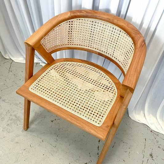 Handcrafted Wooden Cane Chair – Solid Wood Rattan Accent Chair – Modern Minimalist Dining & Living Room Seating