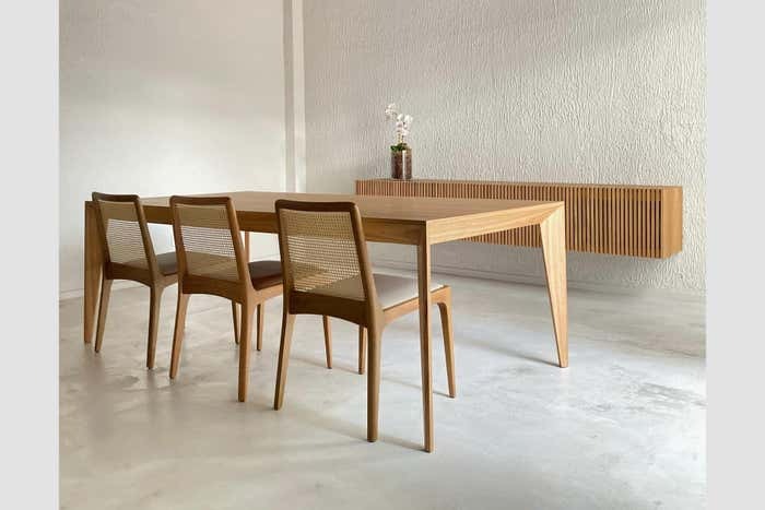 Julia” Minimalist Chair – Handcrafted Solid Wood Dining & Accent Chair – Modern Rattan Seating