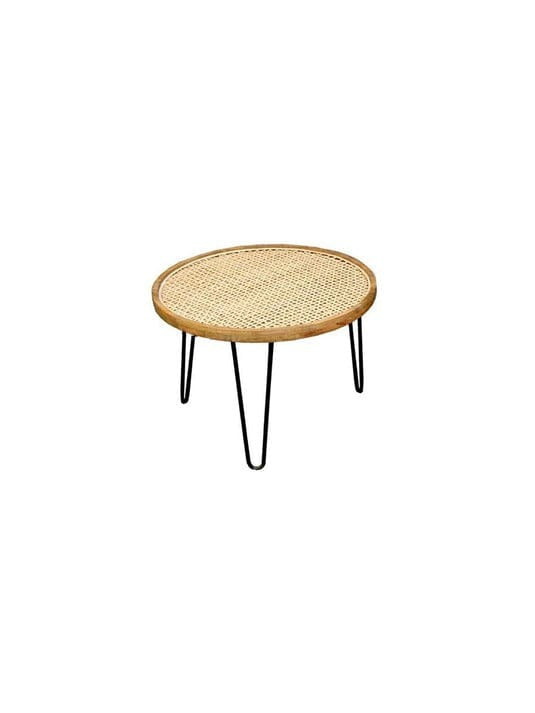 Handmade Rattan Round Side Tables (Pair) β Natural Cane Top with Hairpin Legs