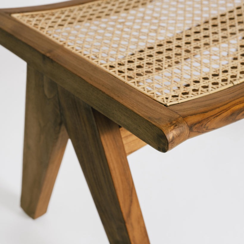 Handcrafted Rattan Stool – Solid Wood & Cane Seating – Modern Minimalist Accent Stool