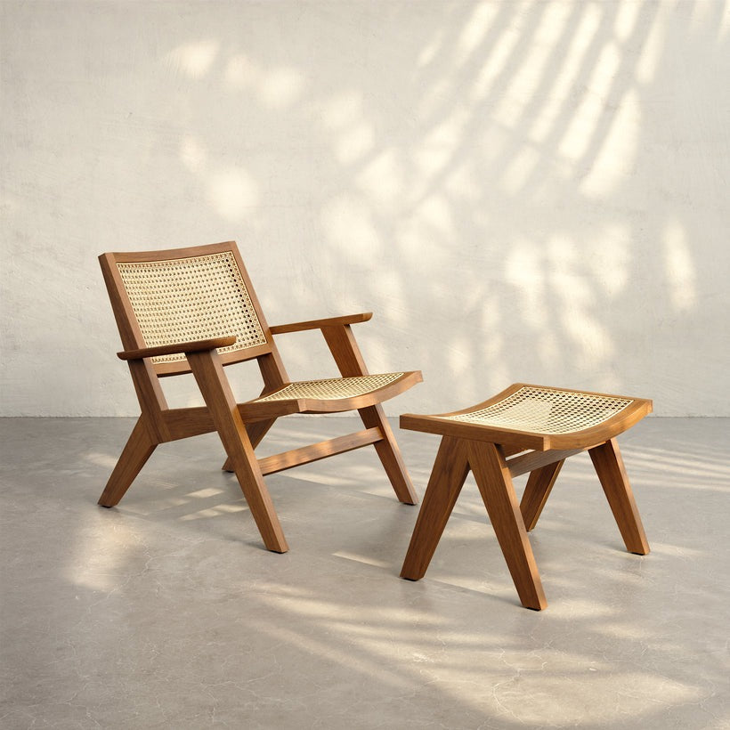 Handcrafted Rattan Stool – Solid Wood & Cane Seating – Modern Minimalist Accent Stool