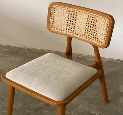 Handcrafted Rattan Solid Wood Chair – Modern Cane Accent Chair – Minimalist Dining & Living Room Seating