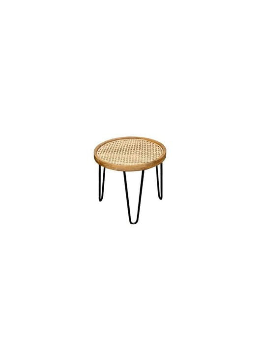 Handmade Rattan Round Side Tables (Pair) β Natural Cane Top with Hairpin Legs