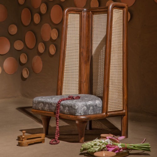 Dhyana” Rattan Chair – Handcrafted Solid Wood & Cane Accent Chair – Modern Minimalist Dining & Living Room Seating