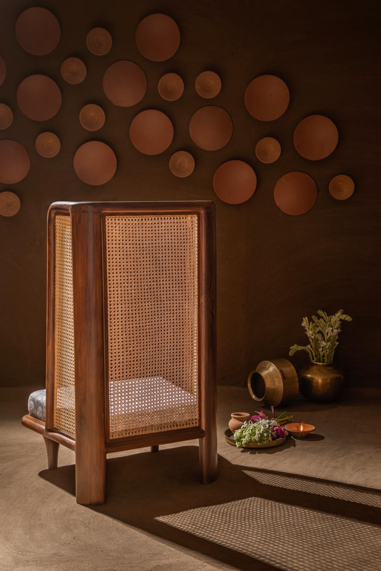 Dhyana” Rattan Chair – Handcrafted Solid Wood & Cane Accent Chair – Modern Minimalist Dining & Living Room Seating