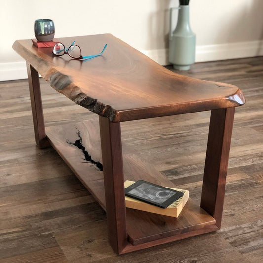 Live Edge Coffee Table: Rustic Farmhouse Mid-Century Modern
