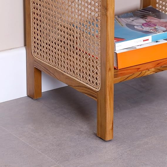 Urban Sheesham Wood & Rattan Side Table – Modern Boho Accent