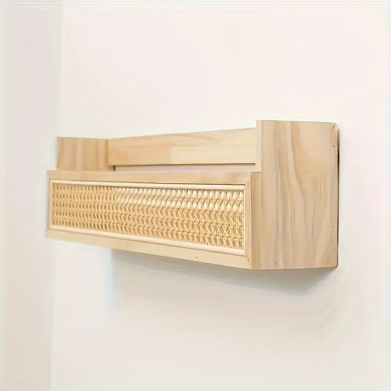 Vintage-Style Bamboo & Rattan Wall Shelf with Hooks - Versatile Storage for Any Room