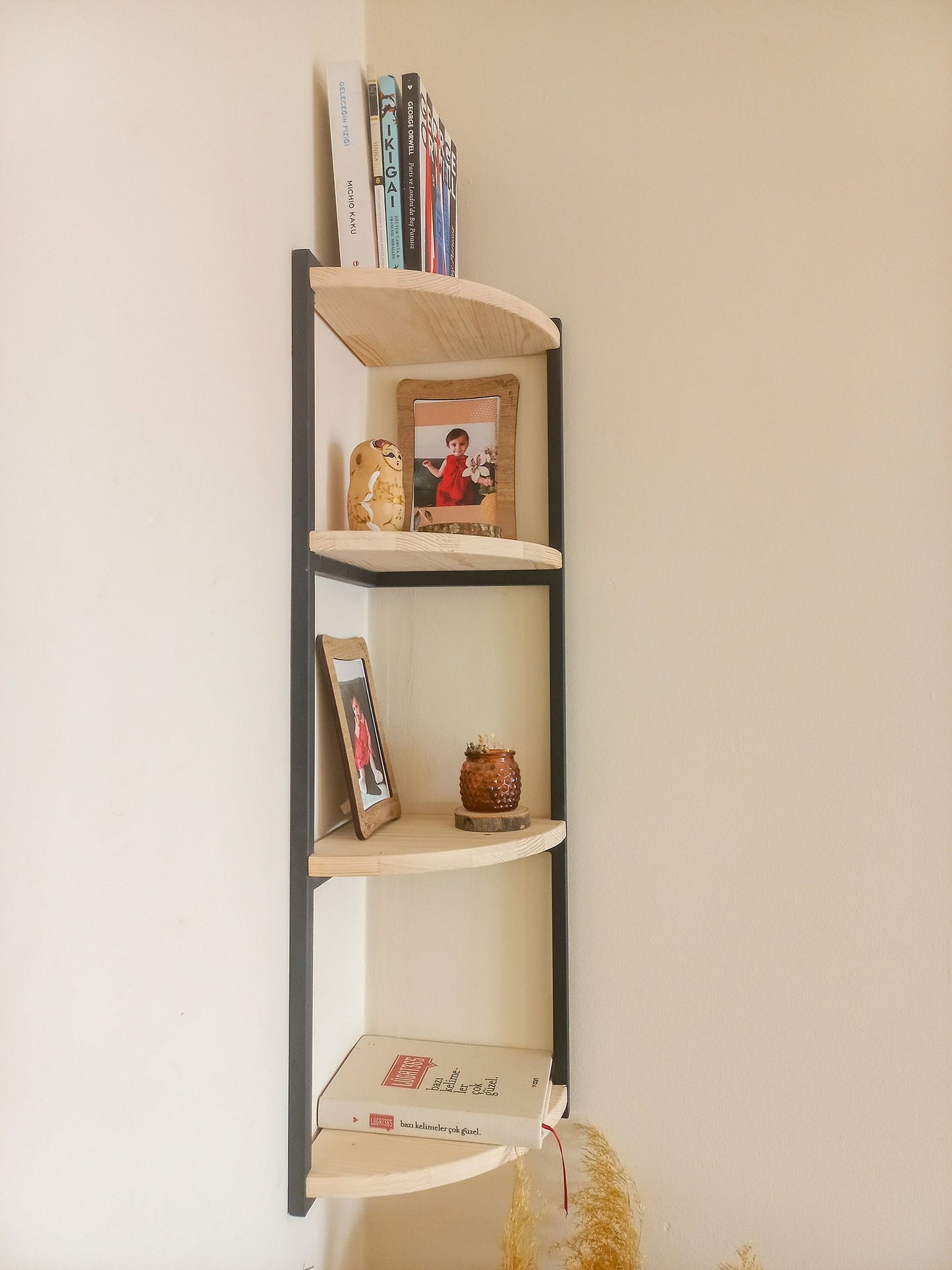 Corner Shelves for Wall, Metal Wood Shelf, Bookshelf