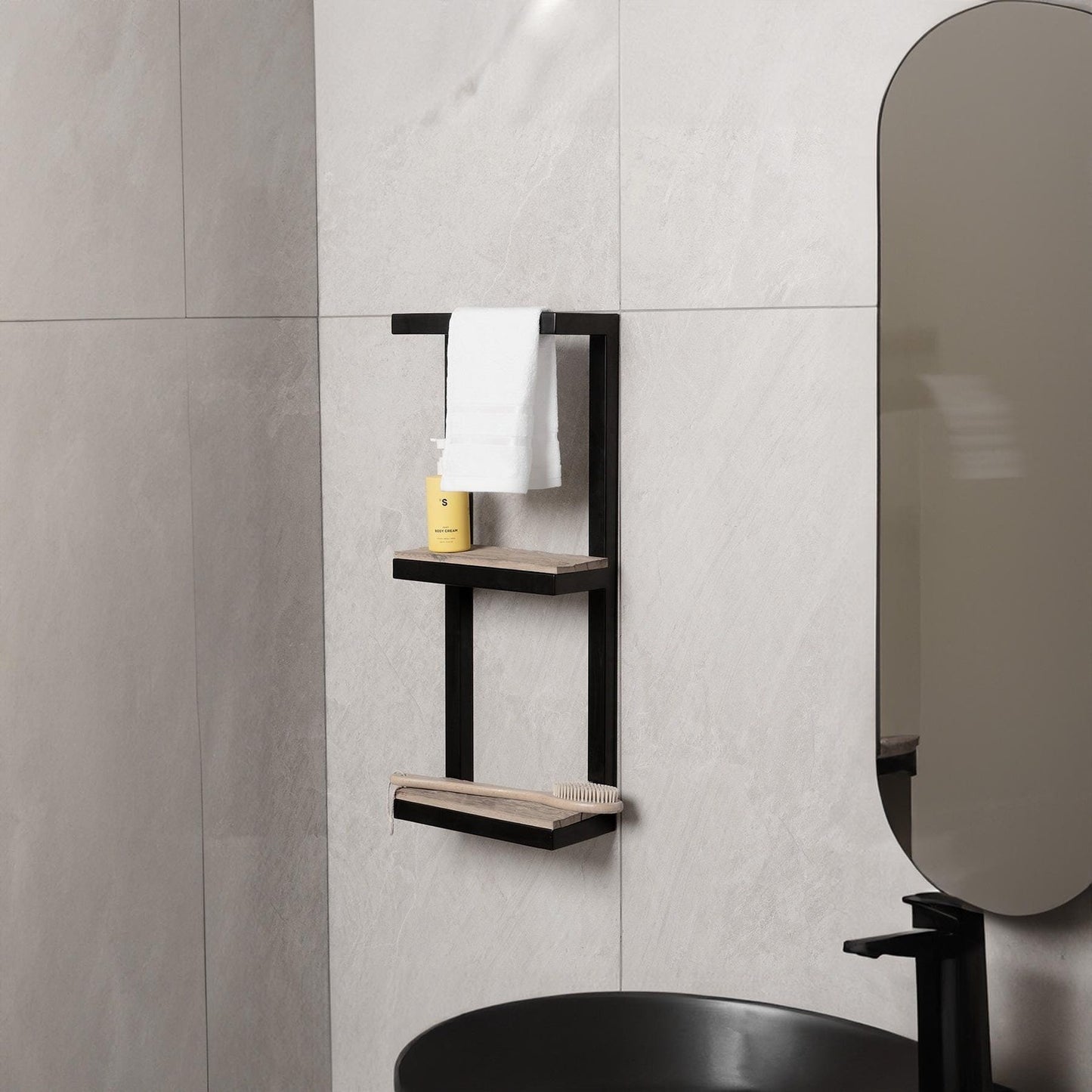 Bathroom Shelf with Towel Bar, Floating bathroom shelf