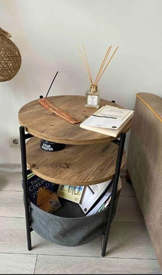 Black Dual-Layer Metal Side Table with Wide Storage Pocket