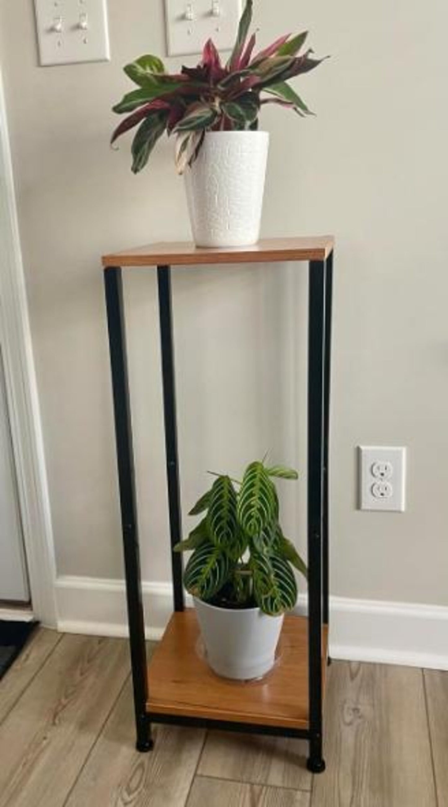 2 Tier Metal Wood Plant Stand, Indoor Plant Stand