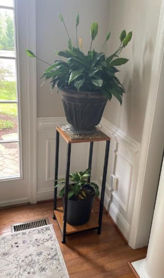 2 Tier Metal Wood Plant Stand, Indoor Plant Stand