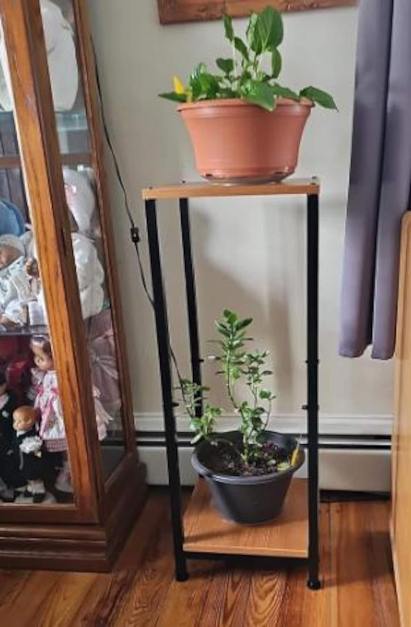 2 Tier Metal Wood Plant Stand, Indoor Plant Stand