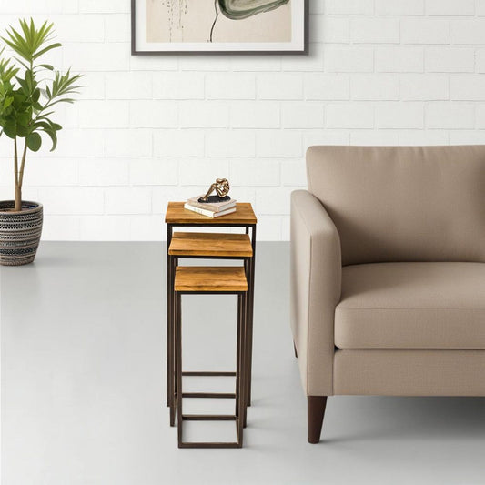 Narrow Solid Wood Nesting Tables, Set of 3 Side Tables