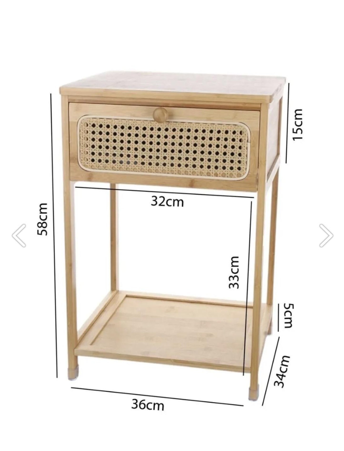 Rattan Bamboo Nightstand with Drawer