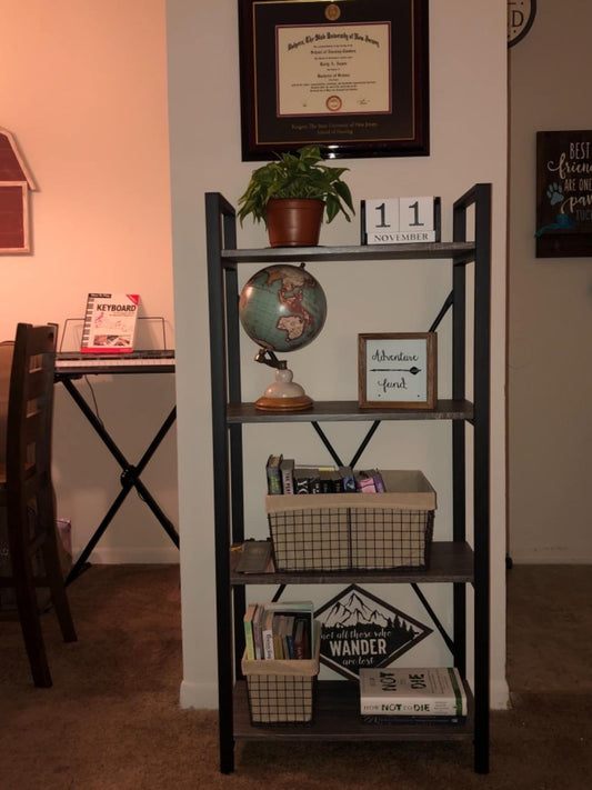 Multi Tier Bookshelf, Industrial Wood & Metal Bookcase