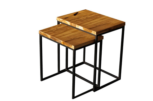 Set of 2 Rectangle Nesting Side Table, Wood End Table