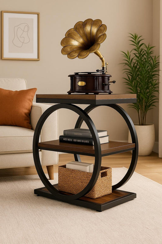 Modern Industrial Side Table, 3-Tier Wooden End Table