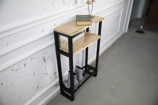 Metal console with shelf