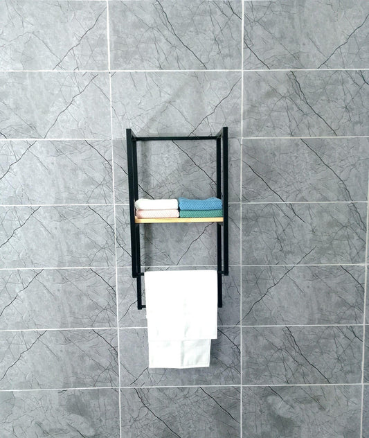 Towel Holder with Wooden Shelf and Drying Bar