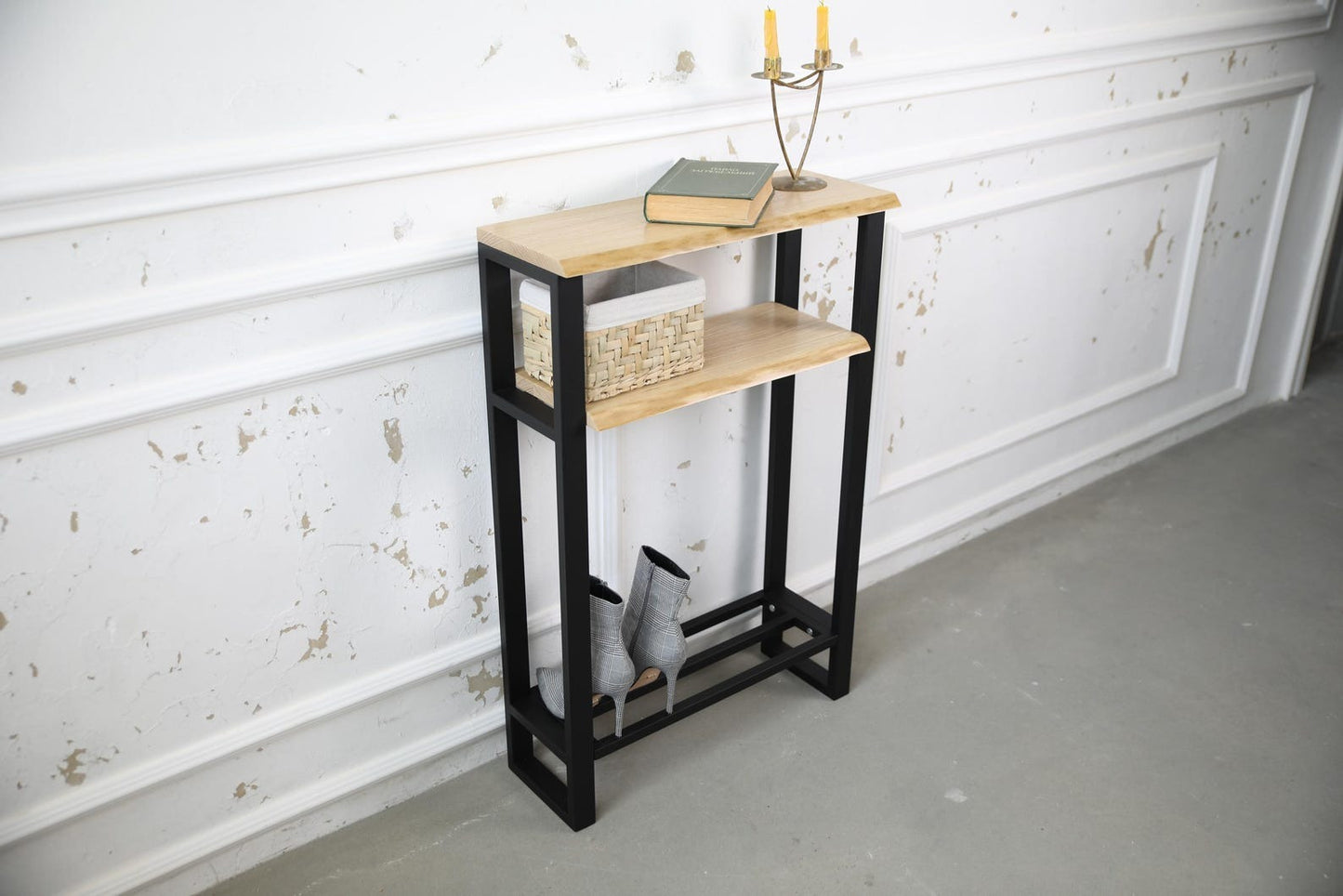 Metal console with shelf