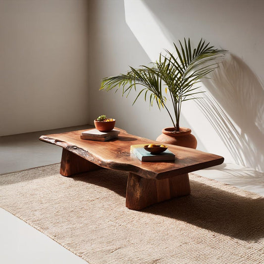 Natural Live Edge Wood Coffee Table Solid Wood Carving Art Handcrafted Extendable Dining Table Decor For Living Room