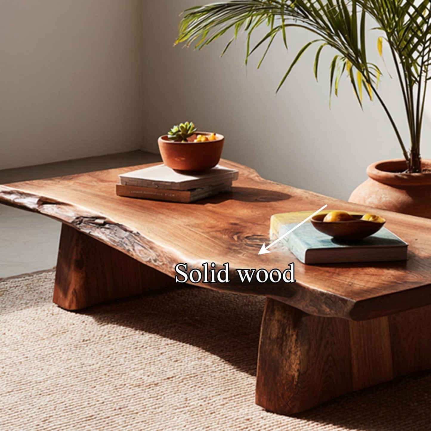 Natural Live Edge Wood Coffee Table Solid Wood Carving Art Handcrafted Extendable Dining Table Decor For Living Room