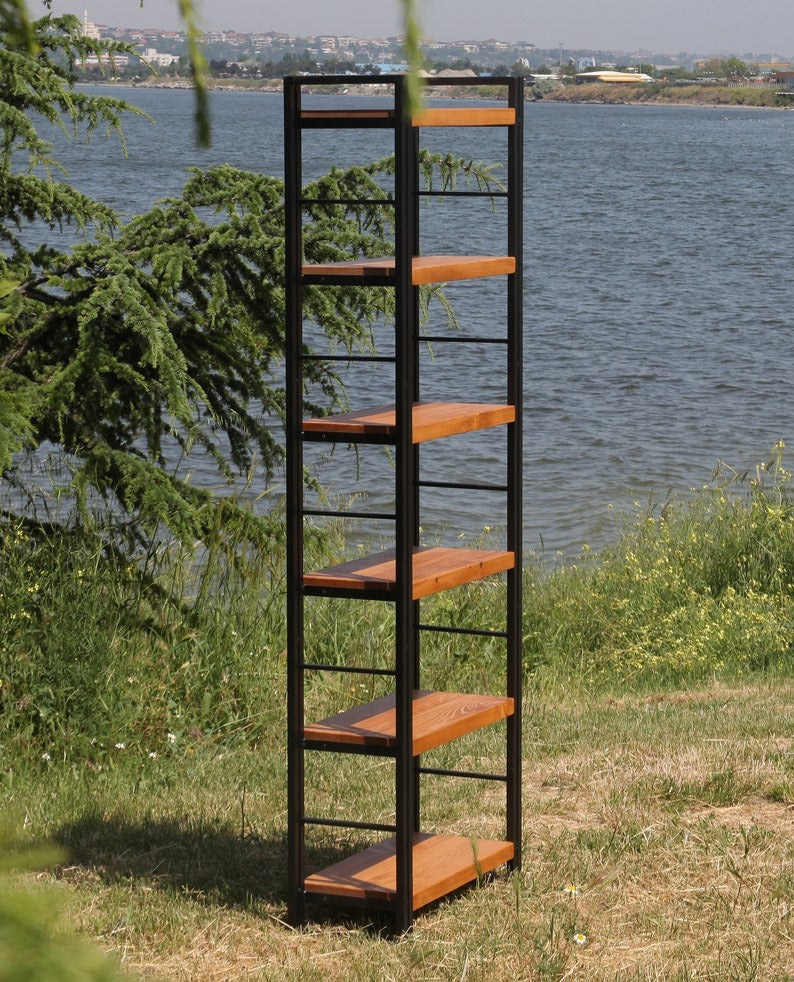 Solid Wood Bookcase with Metal Racks